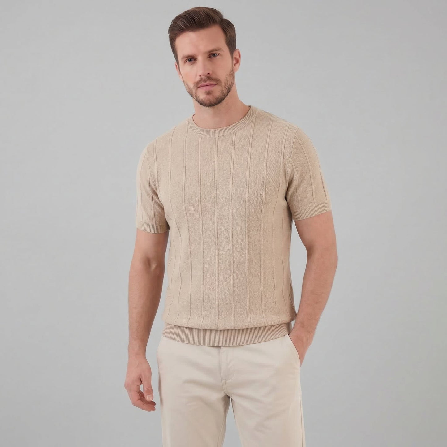 Herren Strickshirt Kurzarm mit Rippbündchen | Robin_1