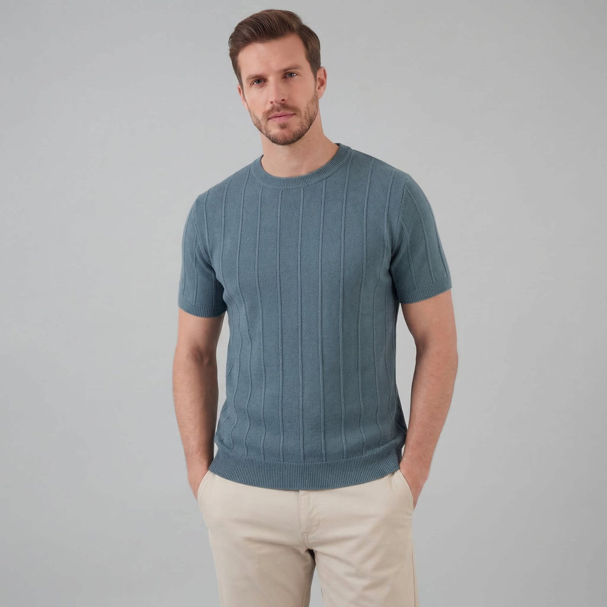 Herren Strickshirt Kurzarm mit Rippbündchen | Robin_10