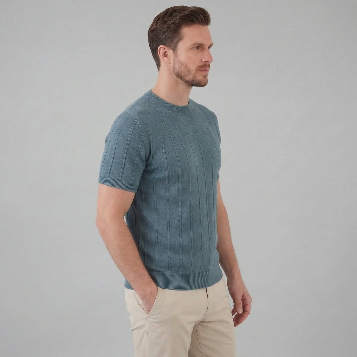 Herren Strickshirt Kurzarm mit Rippbündchen | Robin_12