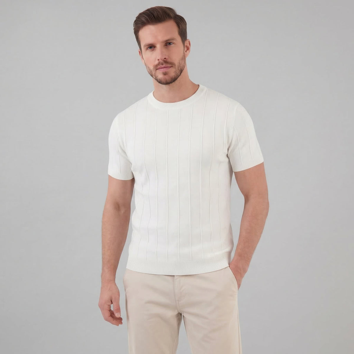 Herren Strickshirt Kurzarm mit Rippbündchen | Robin_15