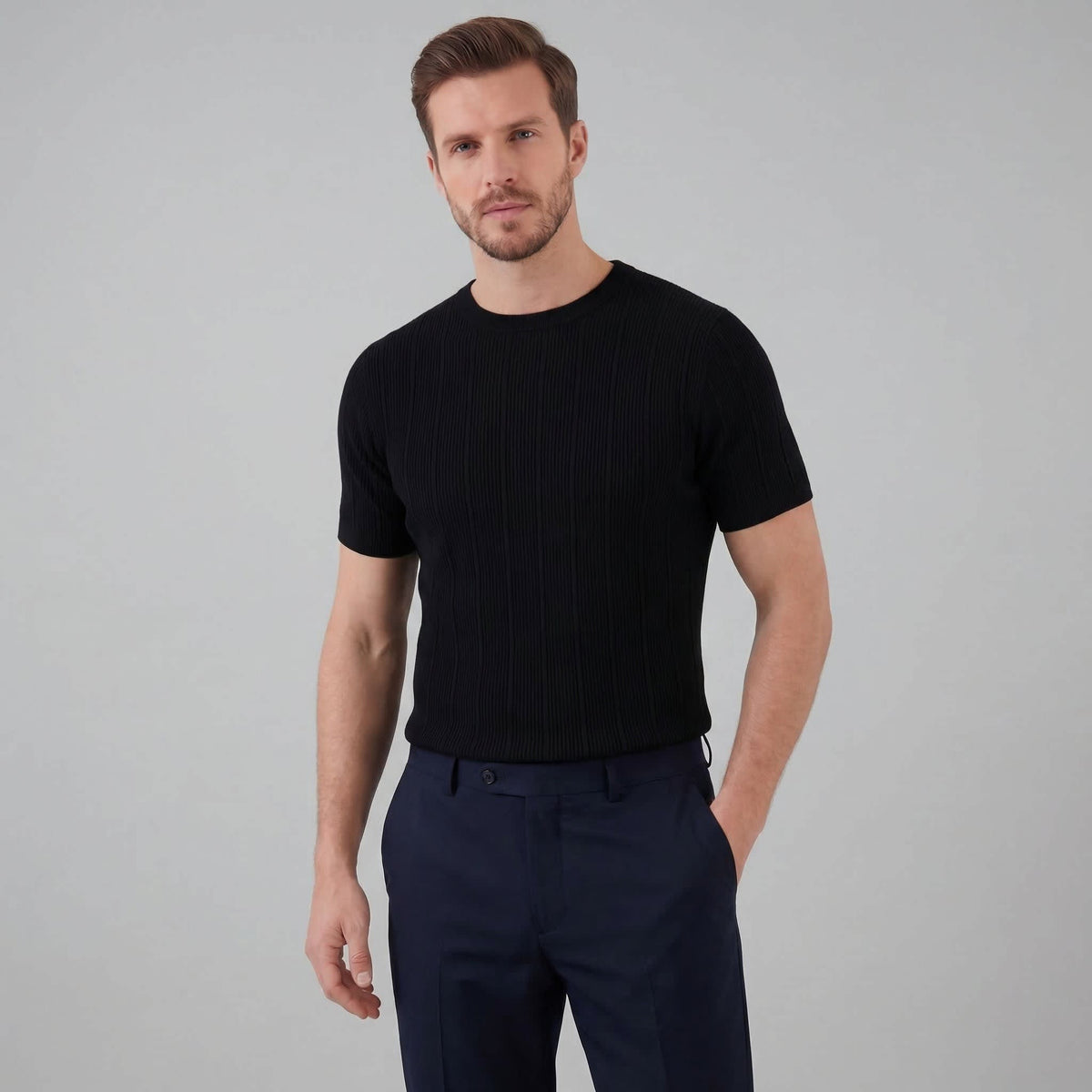 Herren Strickshirt Kurzarm mit Rippbündchen | Robin_6