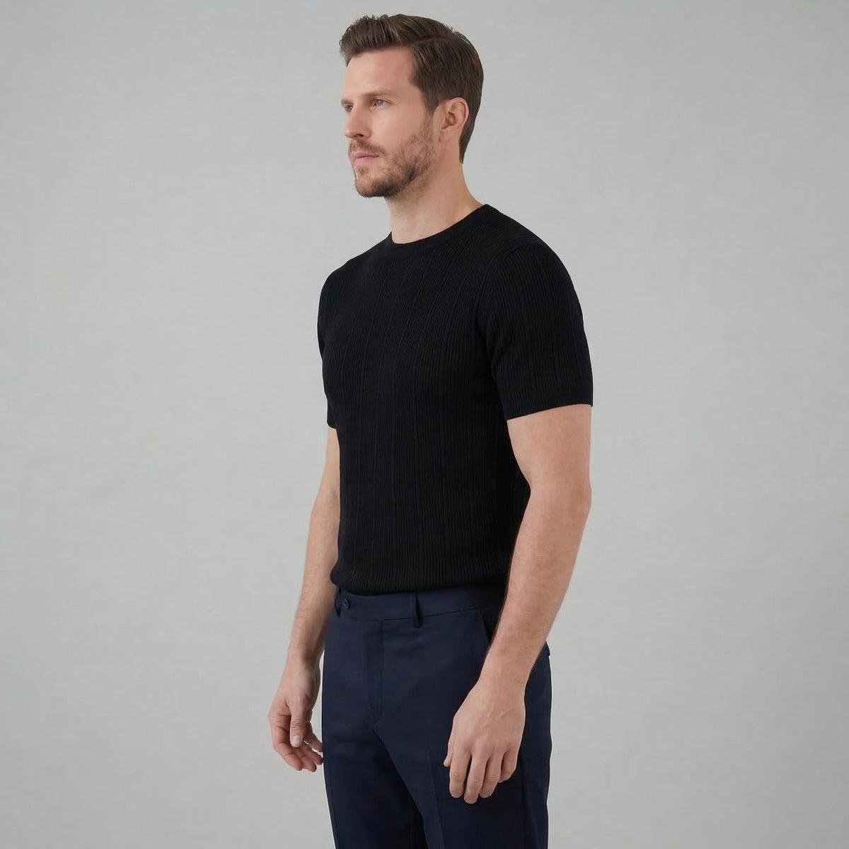 Herren Strickshirt Kurzarm mit Rippbündchen | Robin_7