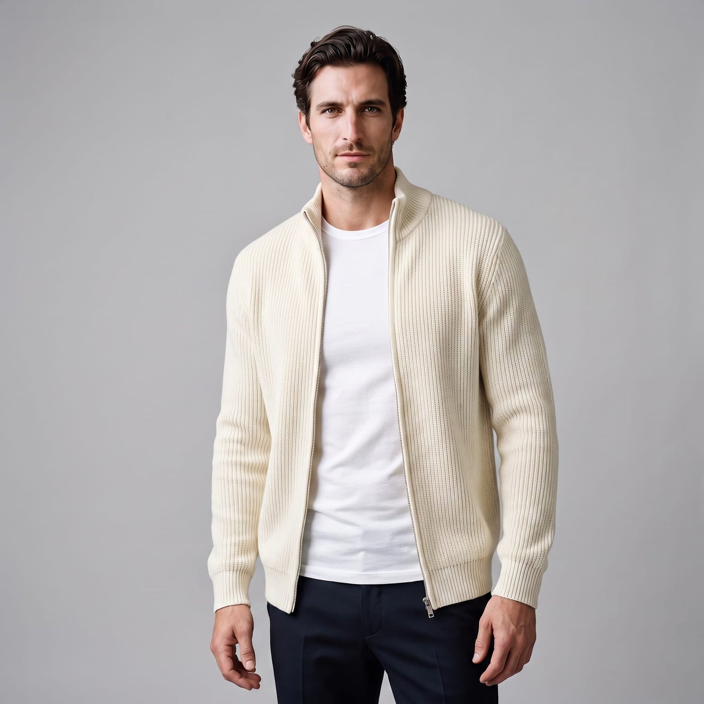 Herren Rippstrickjacke mit Reißverschluss | Stefan_1