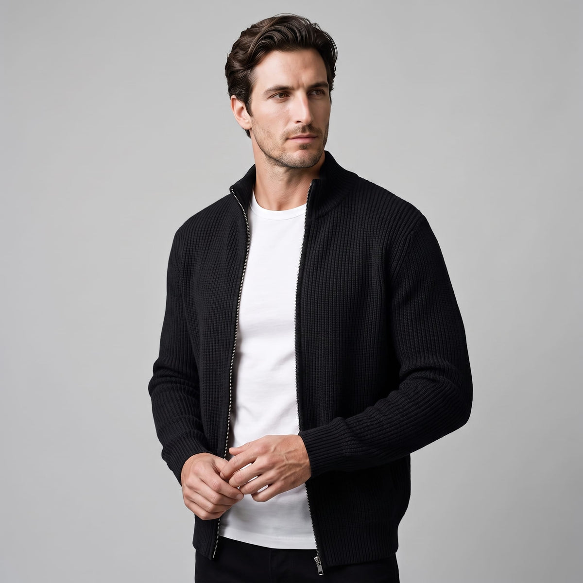 Herren Rippstrickjacke mit Reißverschluss | Stefan