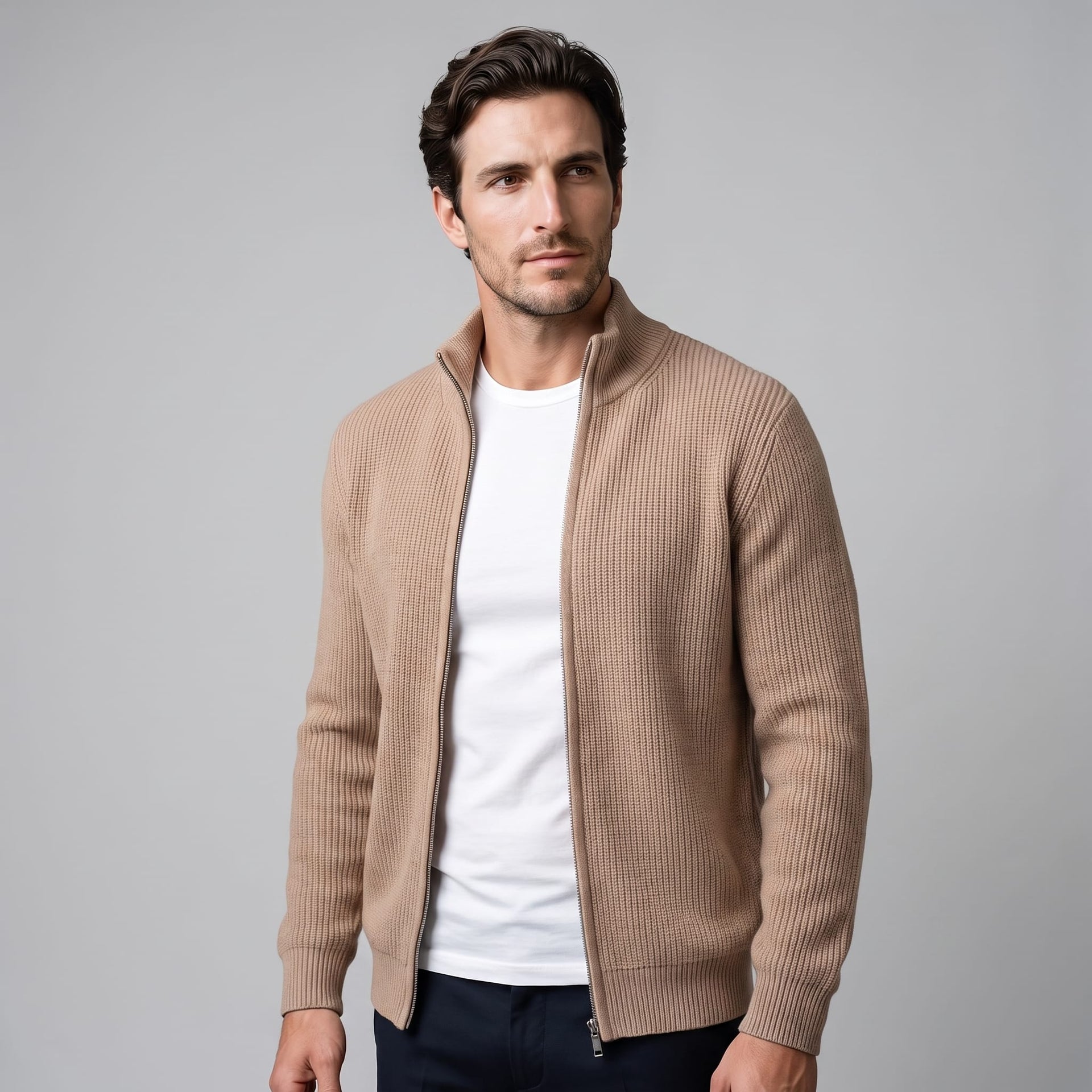 Herren Rippstrickjacke mit Reißverschluss | Stefan