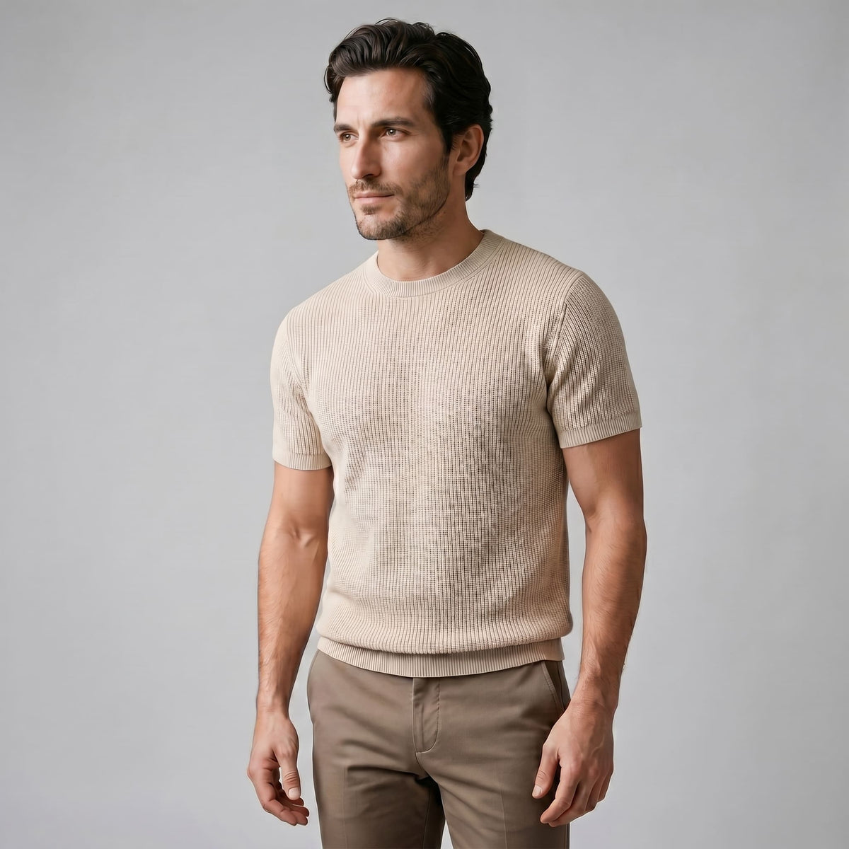 Herren Rippstrickshirt mit Rundhalsausschnitt | Helmfried