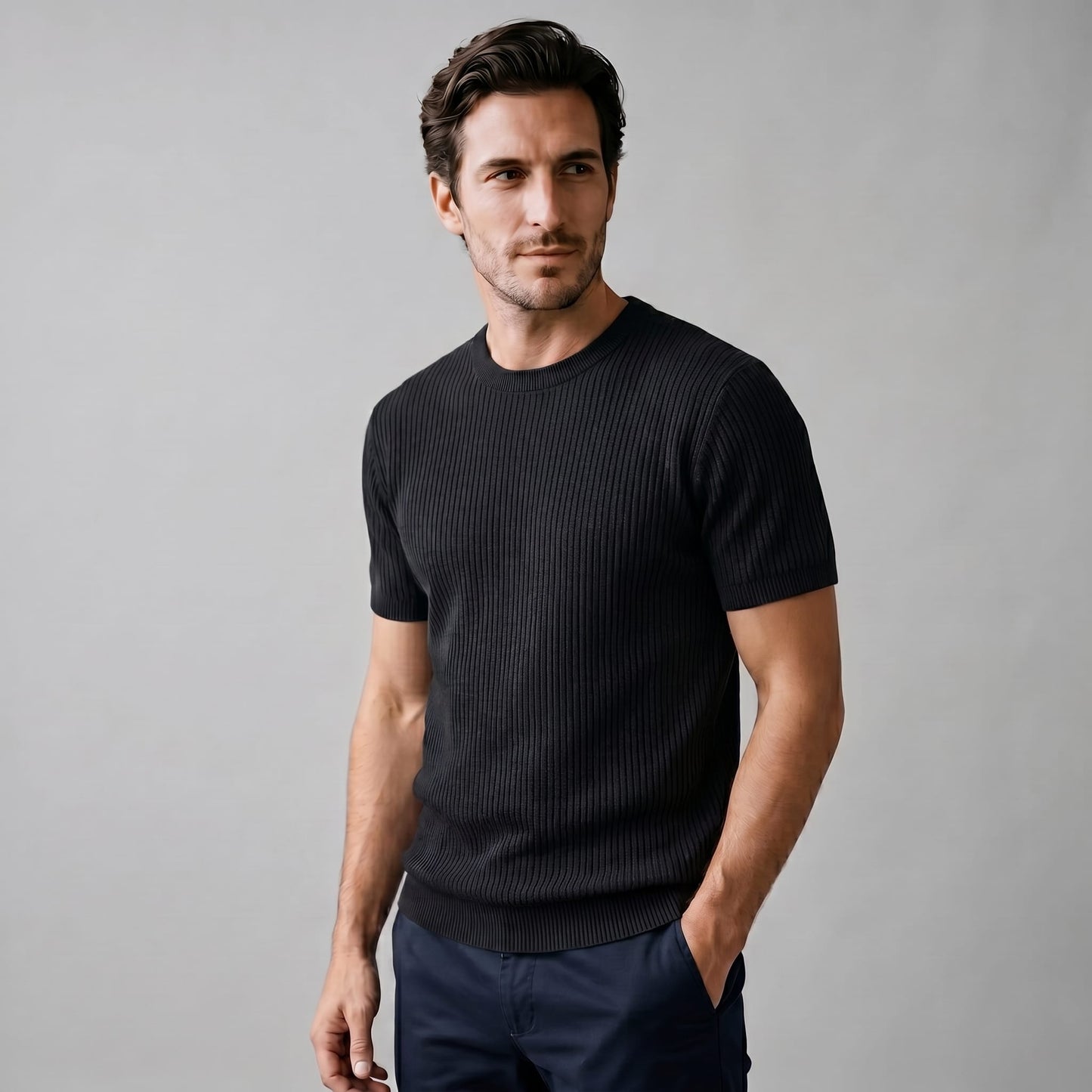 Herren Rippstrickshirt mit Rundhalsausschnitt | Helmfried_11