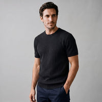Herren Rippstrickshirt mit Rundhalsausschnitt | Helmfried