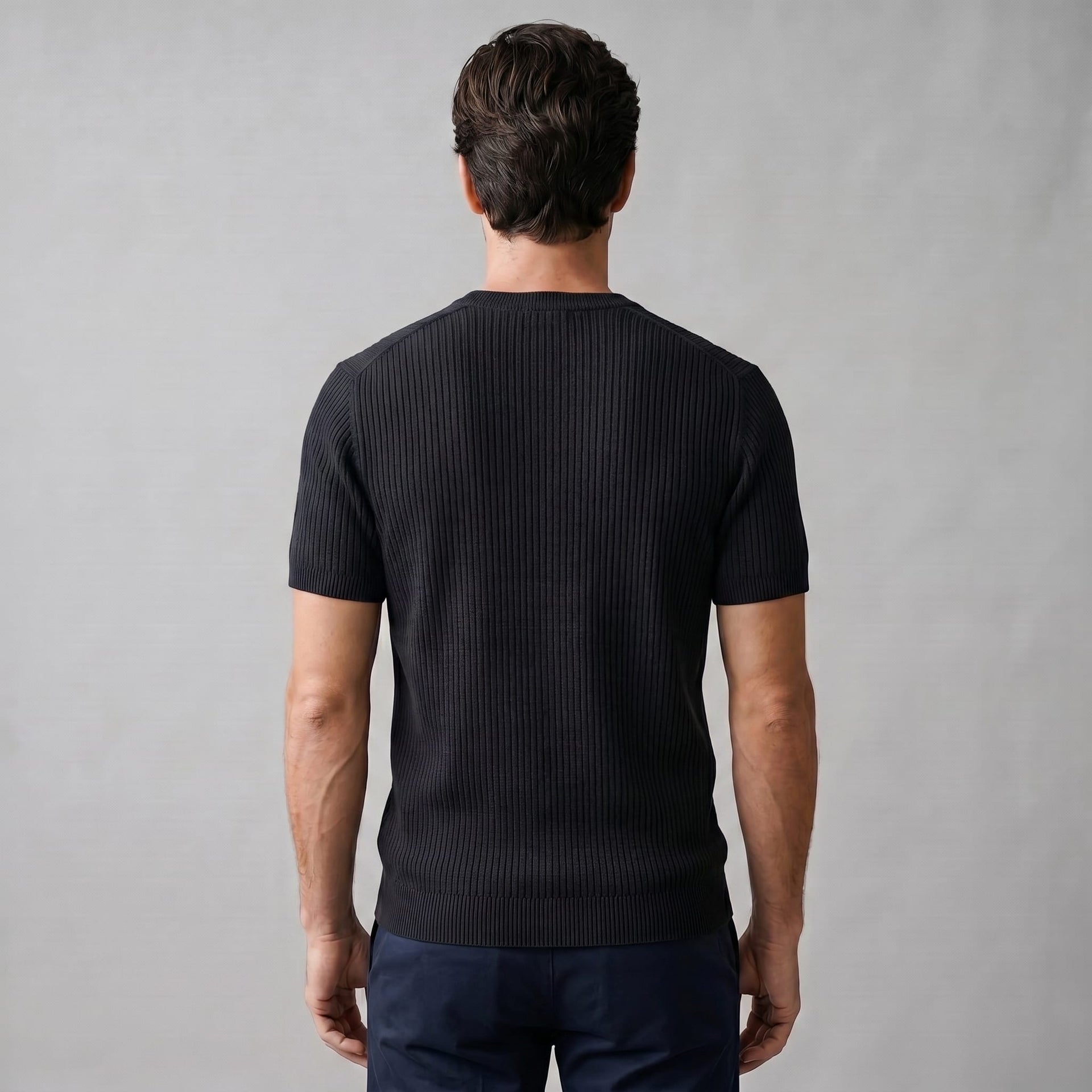Herren Rippstrickshirt mit Rundhalsausschnitt | Helmfried