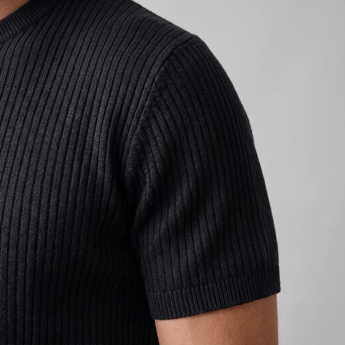 Herren Rippstrickshirt mit Rundhalsausschnitt | Helmfried