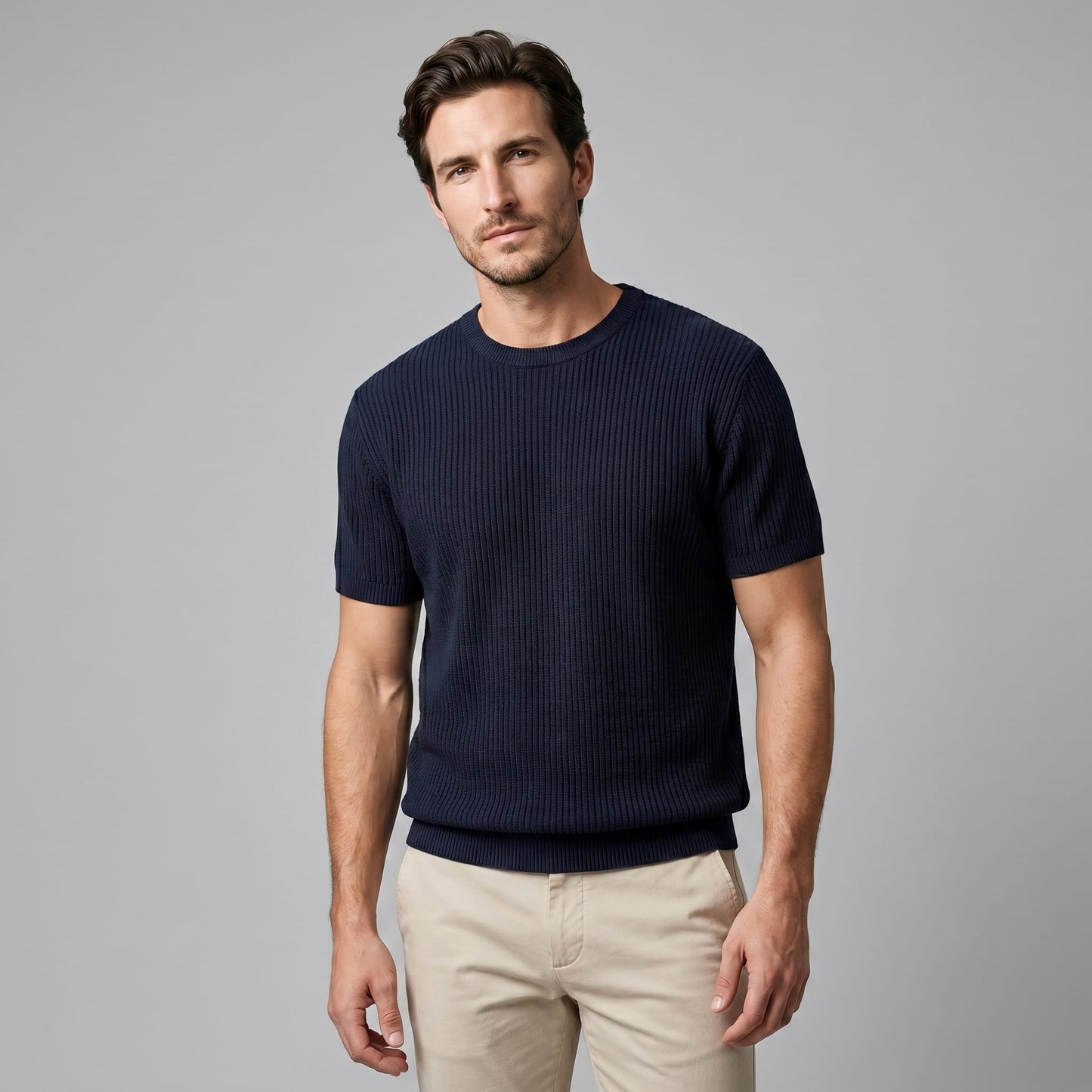 Herren Rippstrickshirt mit Rundhalsausschnitt | Helmfried_21