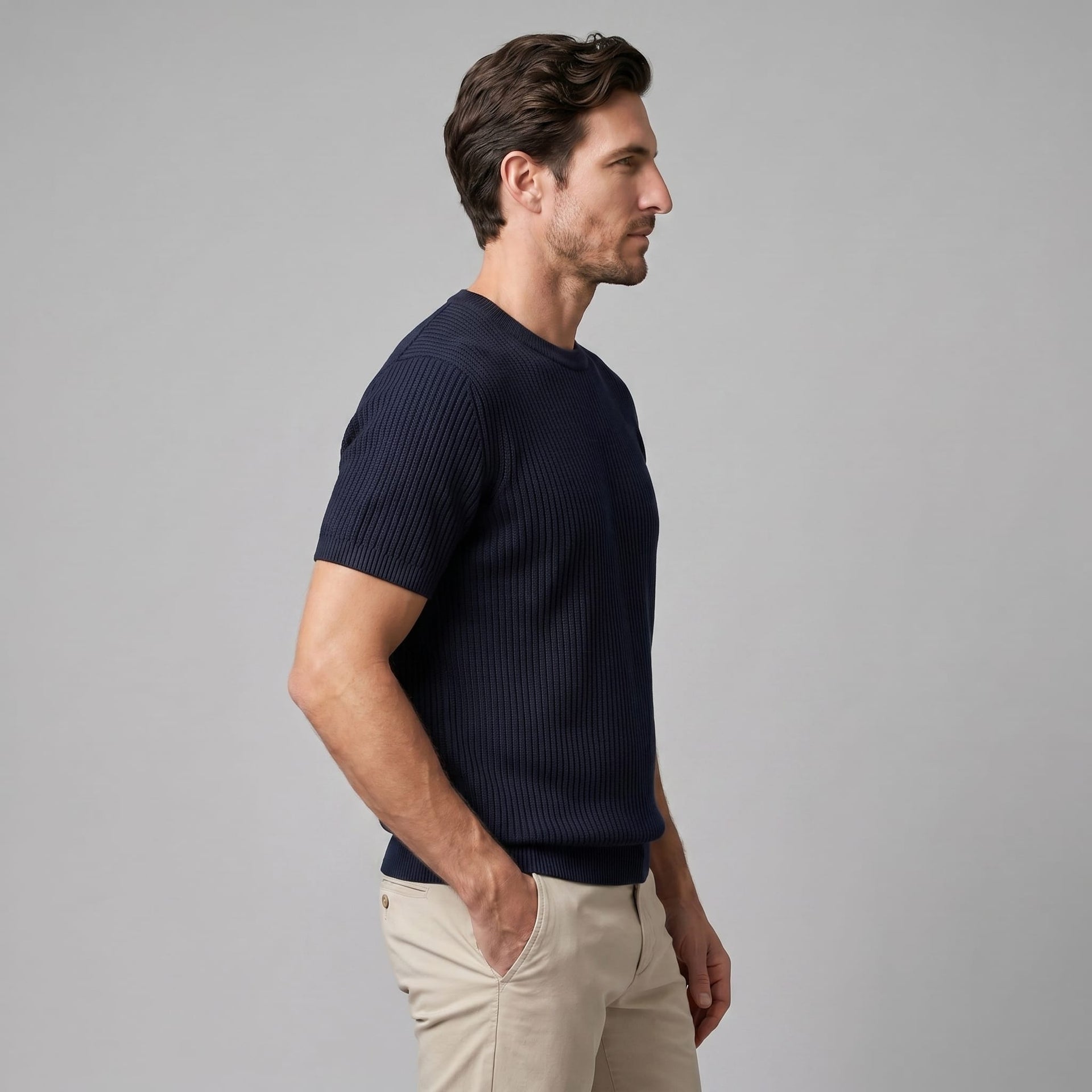 Herren Rippstrickshirt mit Rundhalsausschnitt | Helmfried