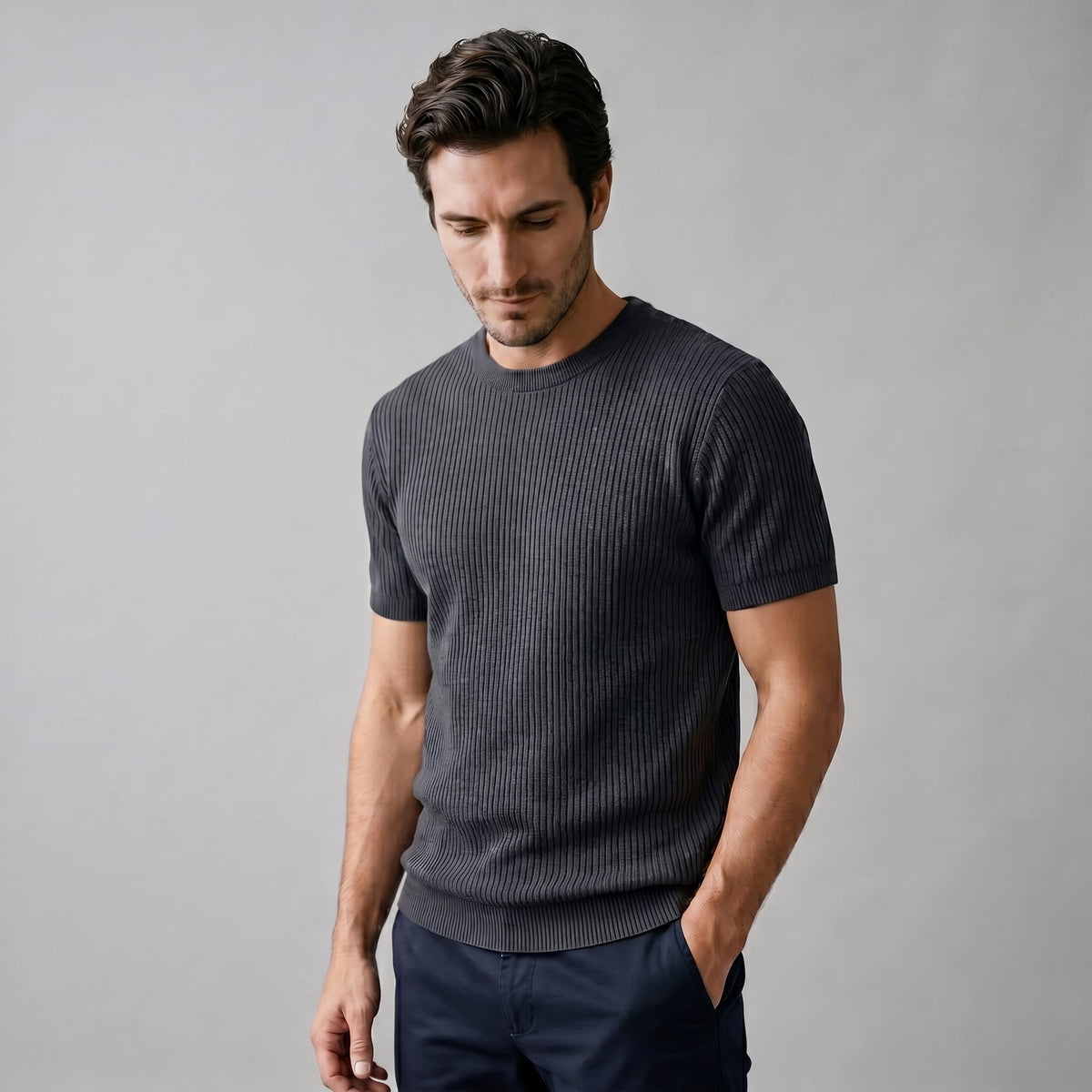 Herren Rippstrickshirt mit Rundhalsausschnitt | Helmfried_26
