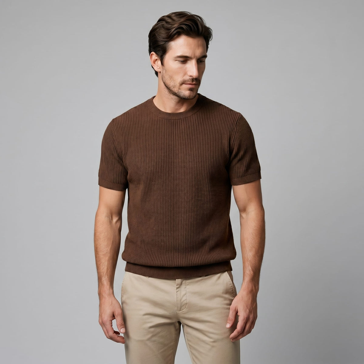 Herren Rippstrickshirt mit Rundhalsausschnitt | Helmfried