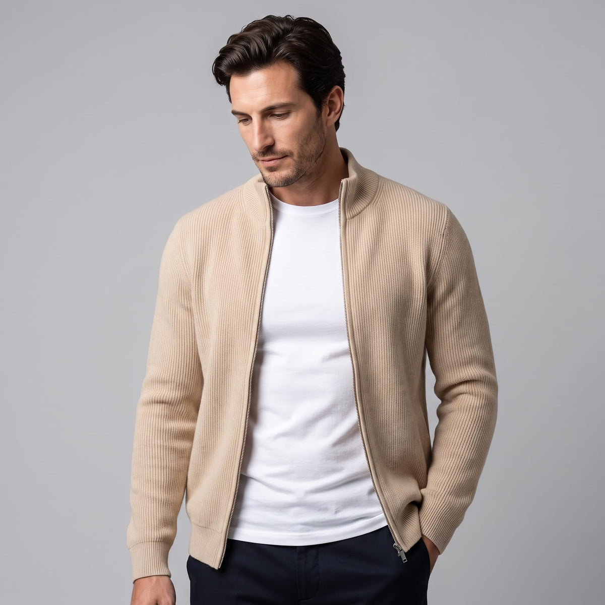 Herren Wollstrickjacke mit Reißverschluss | Stephan_1
