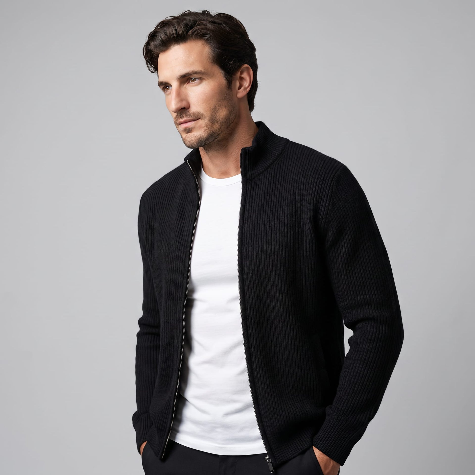 Herren Wollstrickjacke mit Reißverschluss | Stephan