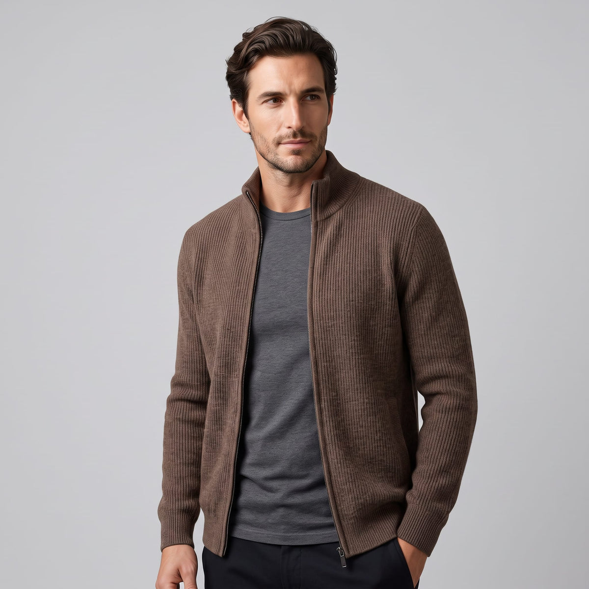 Herren Wollstrickjacke mit Reißverschluss | Stephan