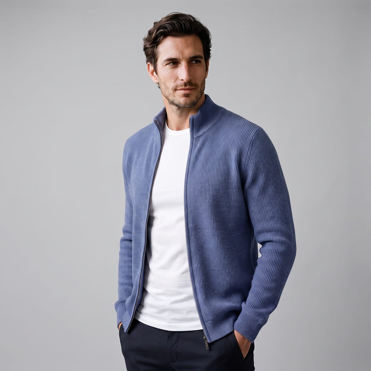 Herren Wollstrickjacke mit Reißverschluss | Stephan_7