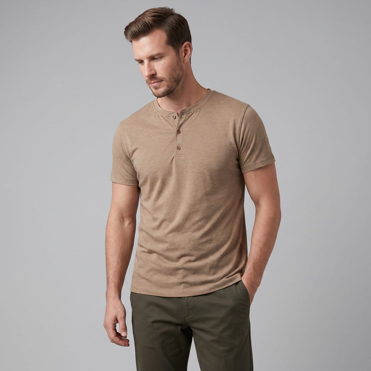 Herren Henleyshirt Kurzarm mit Knopfleiste | Helmut_1