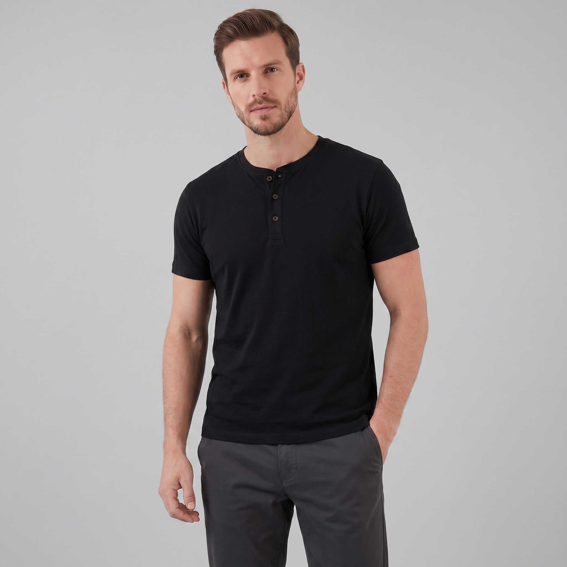 Herren Henleyshirt Kurzarm mit Knopfleiste | Helmut
