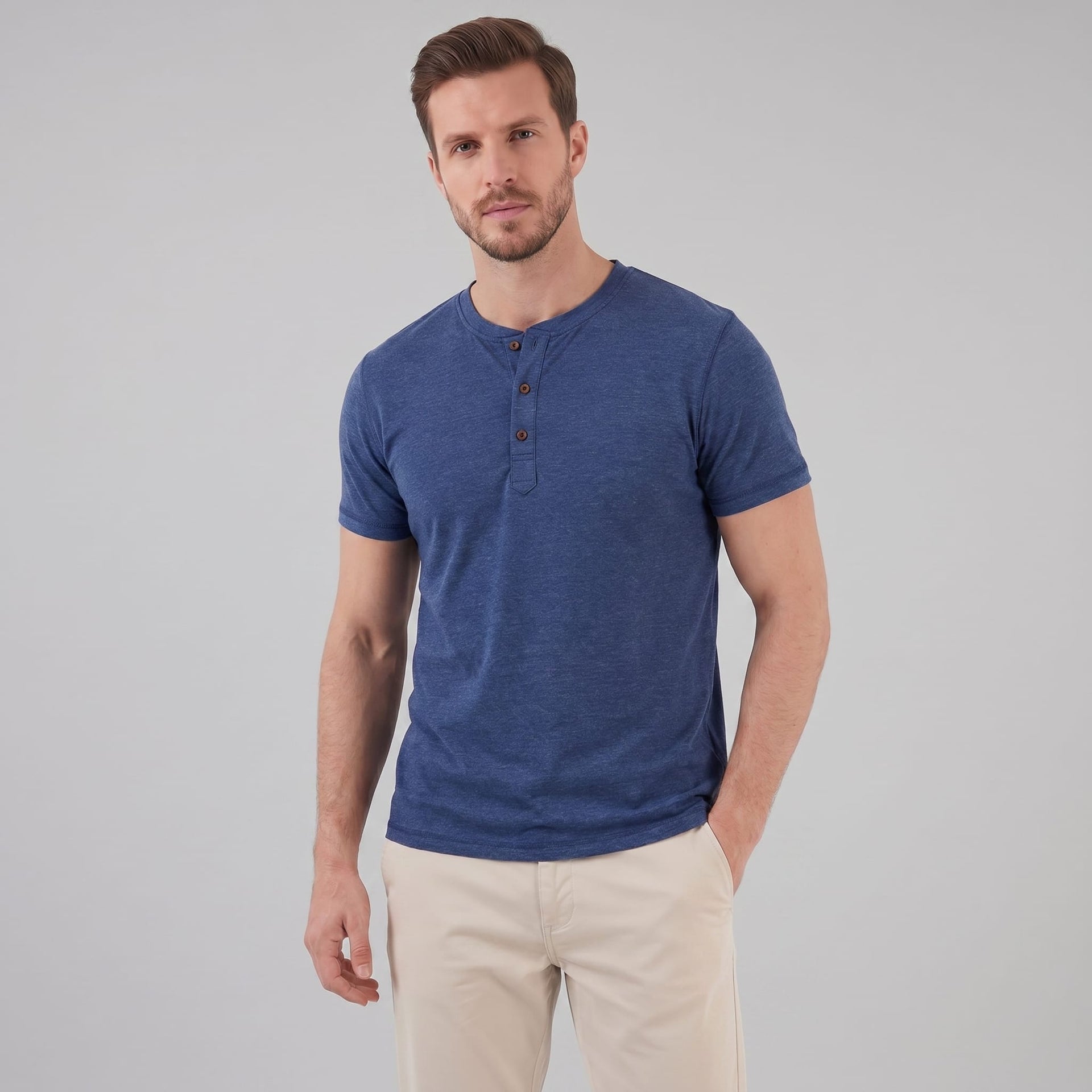 Herren Henleyshirt Kurzarm mit Knopfleiste | Helmut