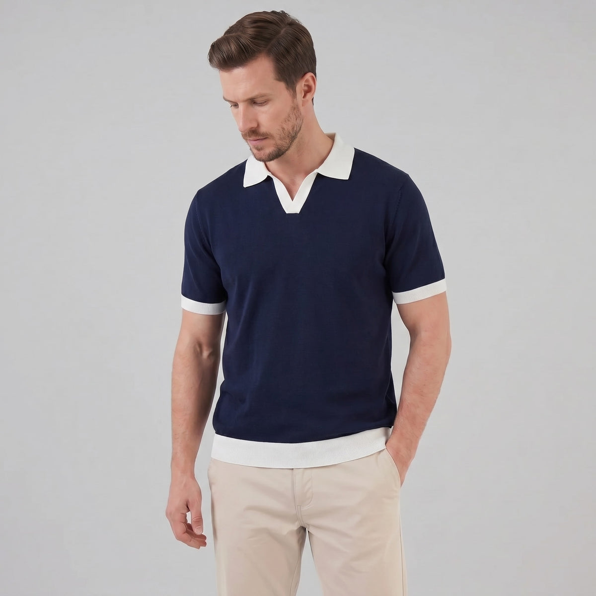 Herren Strickpolo mit Kontrastkragen | Maximilian_1