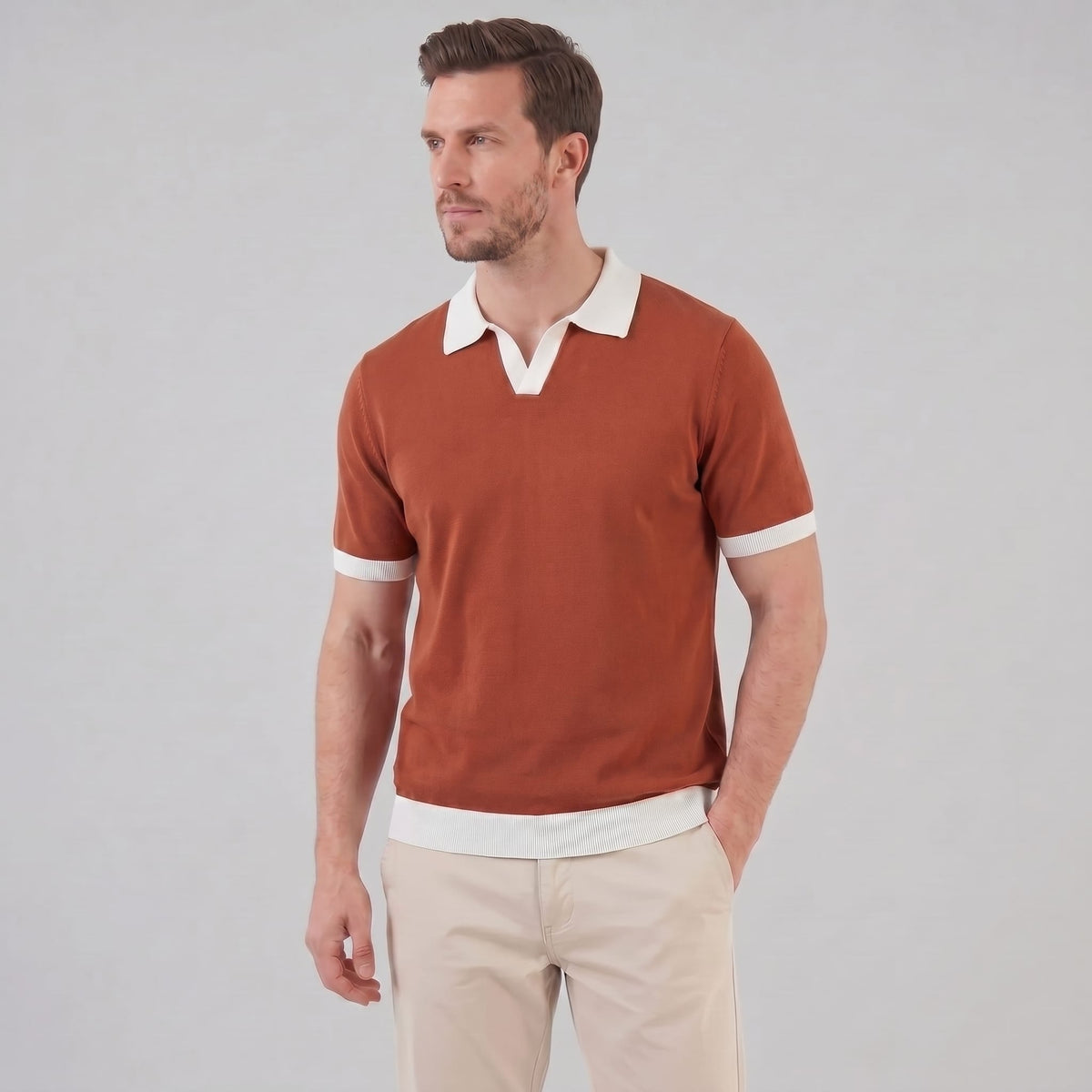 Herren Strickpolo mit Kontrastkragen | Maximilian