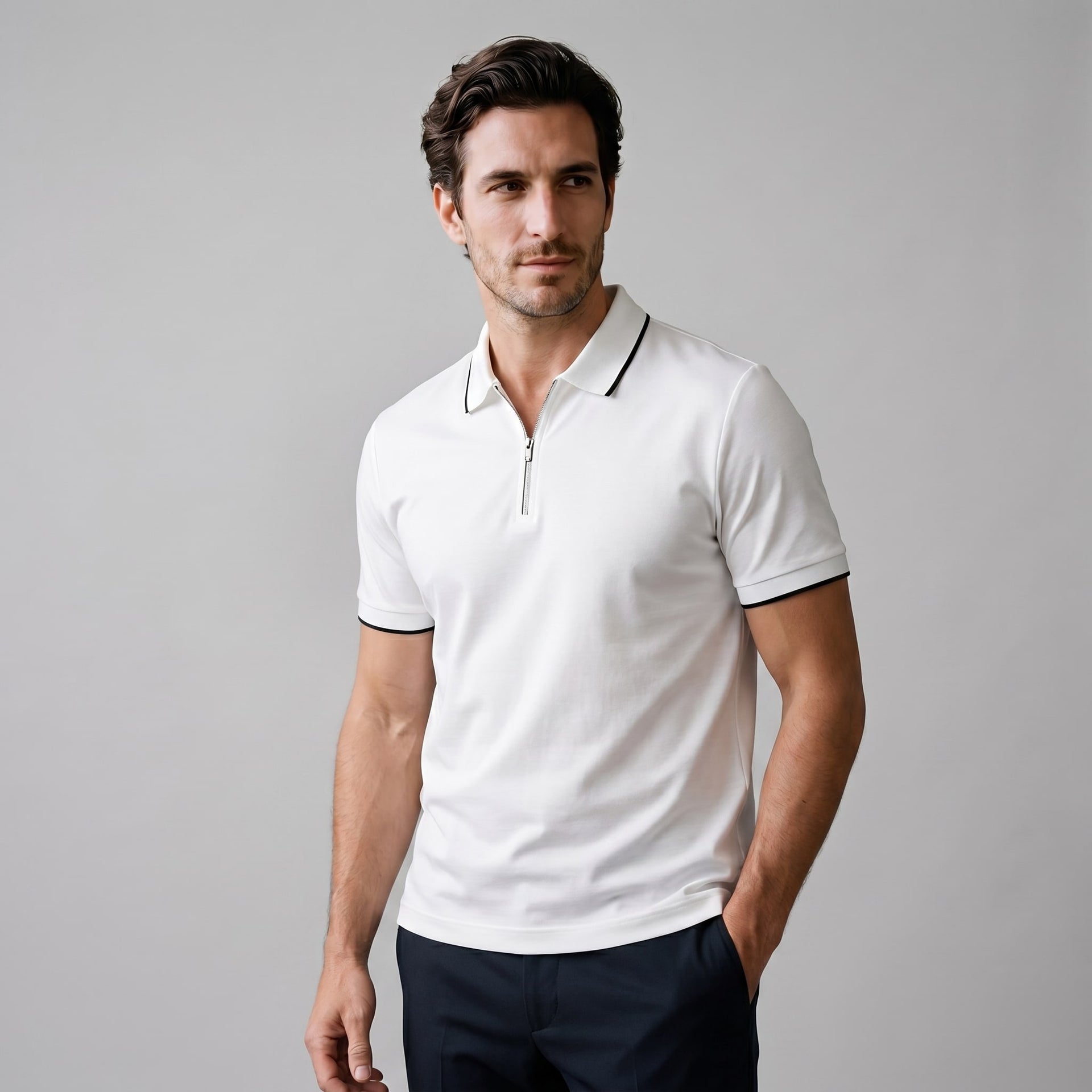 Herren Poloshirt mit Reißverschluss und Kontrastkragen | Gotthilf