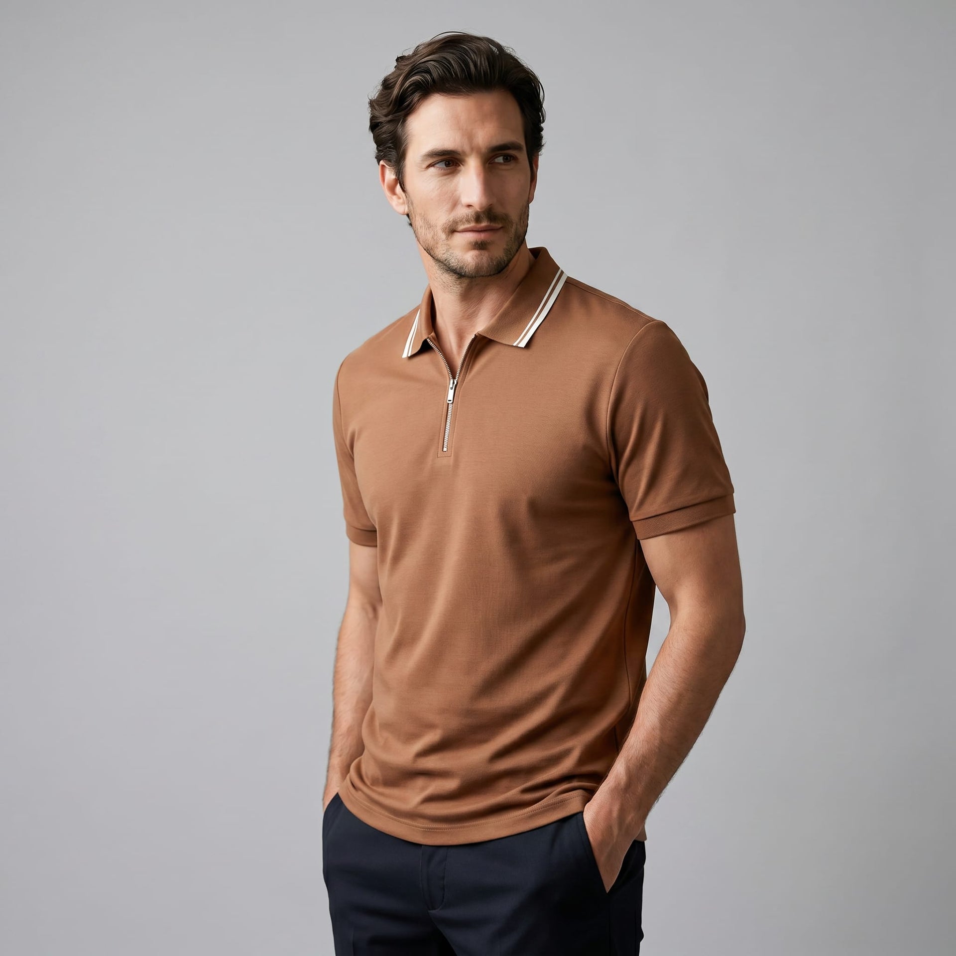 Herren Poloshirt mit Reißverschluss und Kontrastkragen | Gotthilf