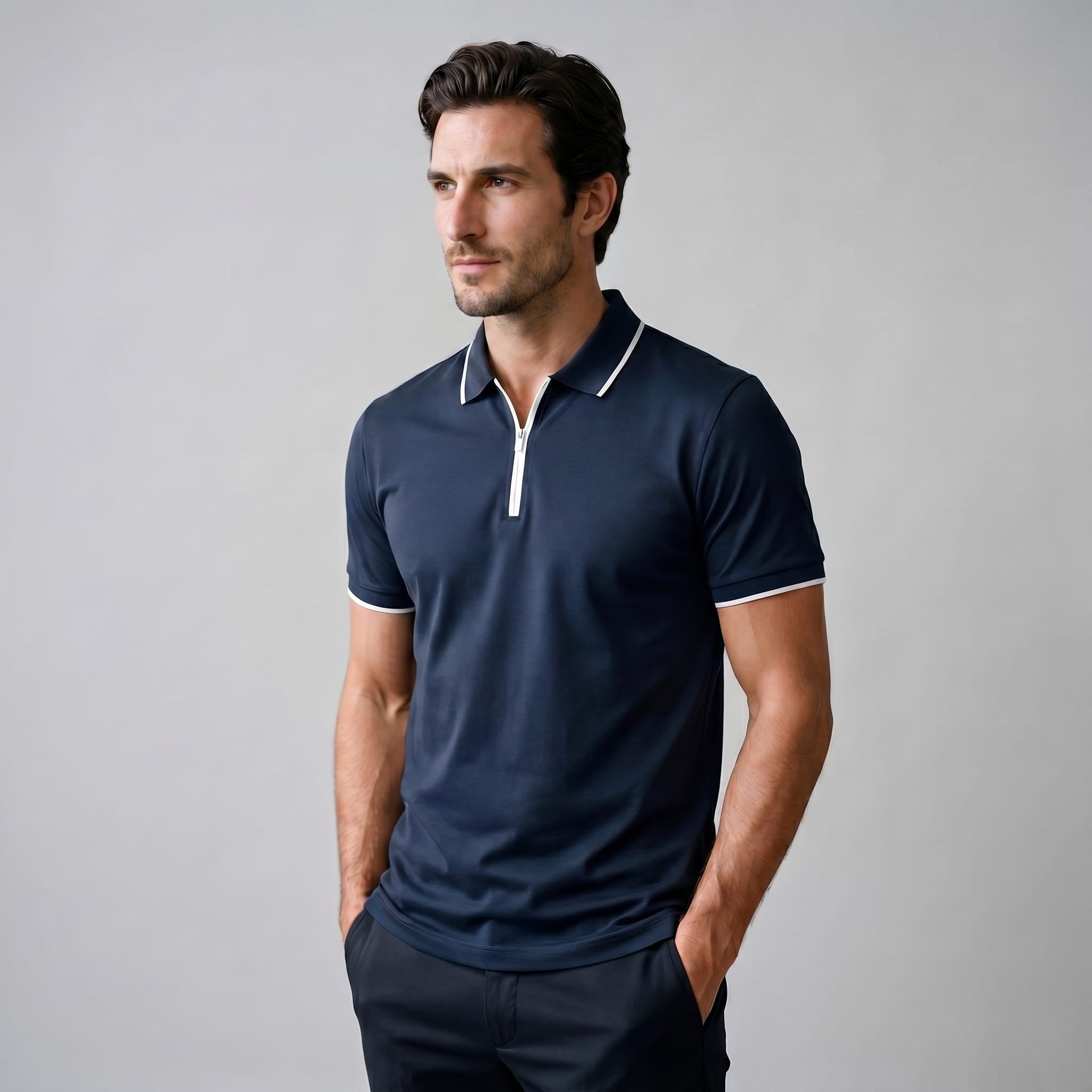 Herren Poloshirt mit Reißverschluss und Kontrastkragen | Gotthilf