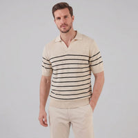 Herren Strickpoloshirt gestreift mit offenem Kragen | Gottlob