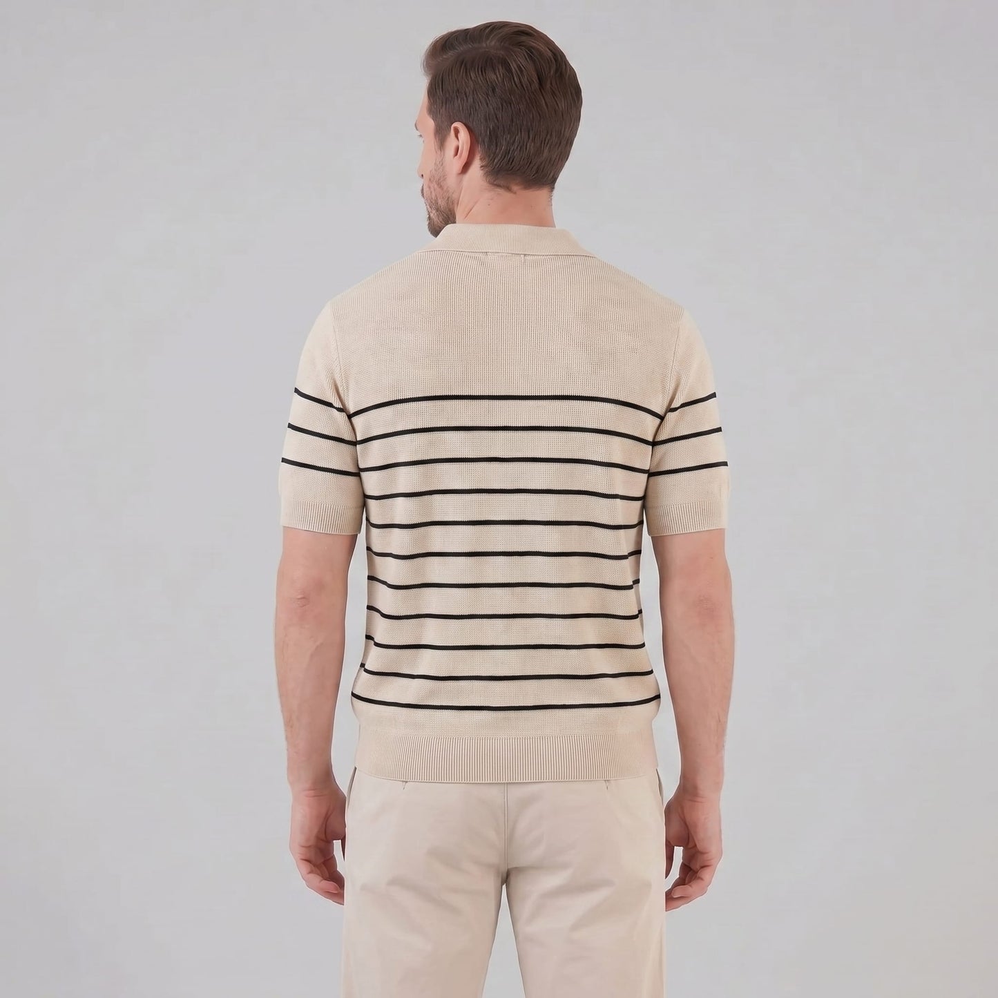 Herren Strickpoloshirt gestreift mit offenem Kragen | Gottlob_3