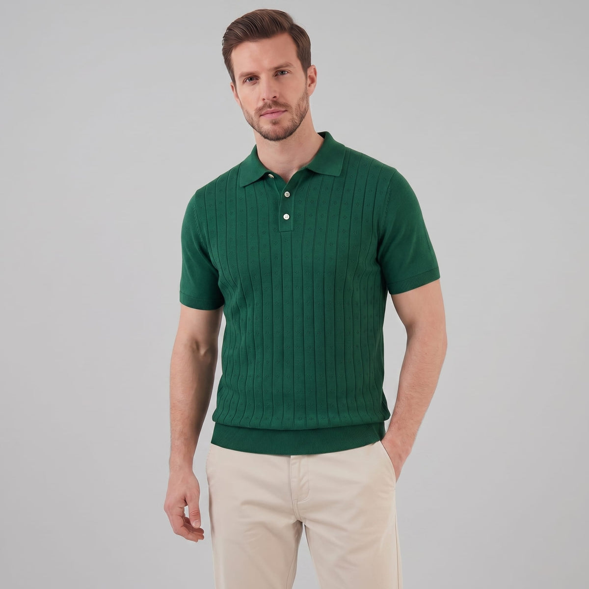 Herren Strickpoloshirt mit Ajourmuster | Gunther_11