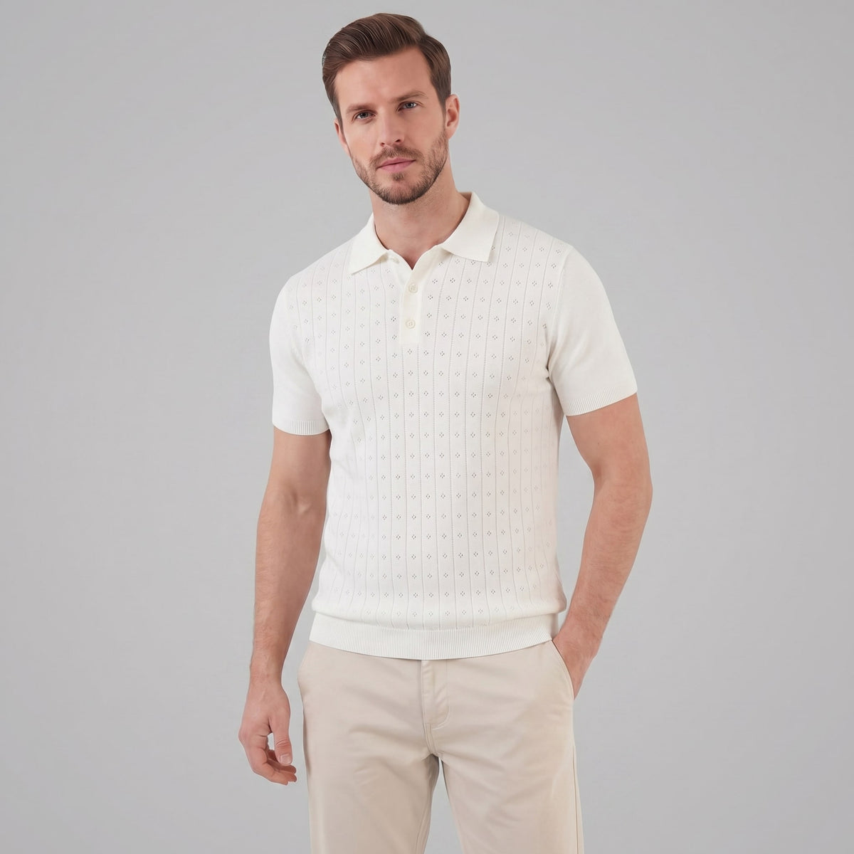 Herren Strickpoloshirt mit Ajourmuster | Gunther