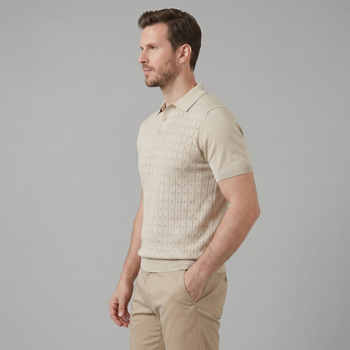 Herren Strickpoloshirt mit Ajourmuster | Gunther