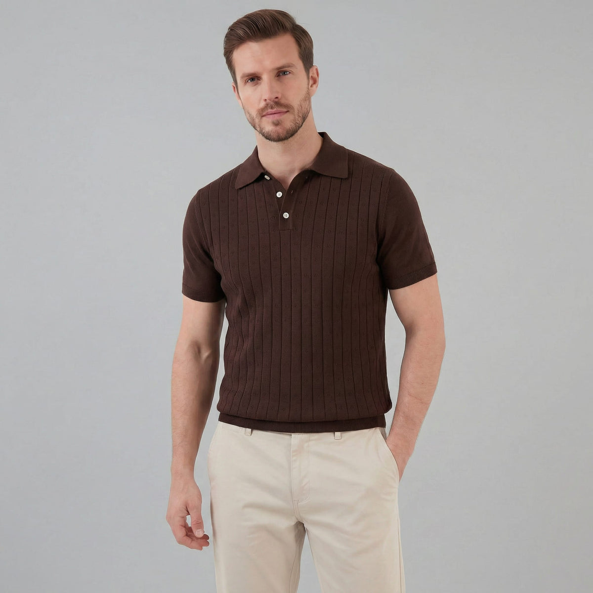 Herren Strickpoloshirt mit Ajourmuster | Gunther_20