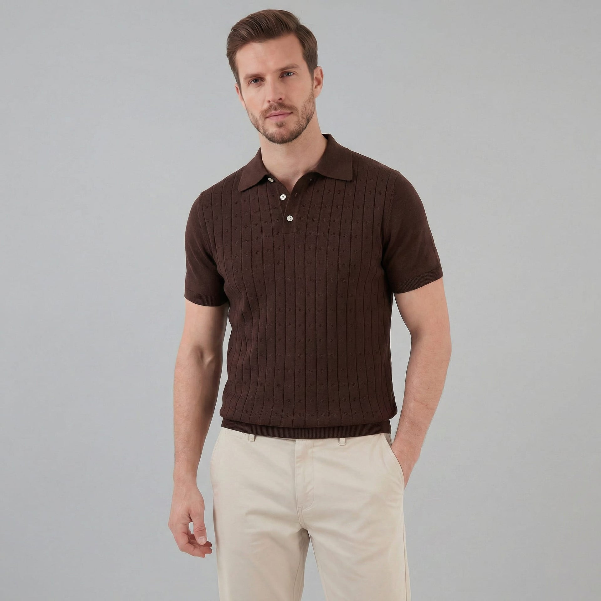 Herren Strickpoloshirt mit Ajourmuster | Gunther