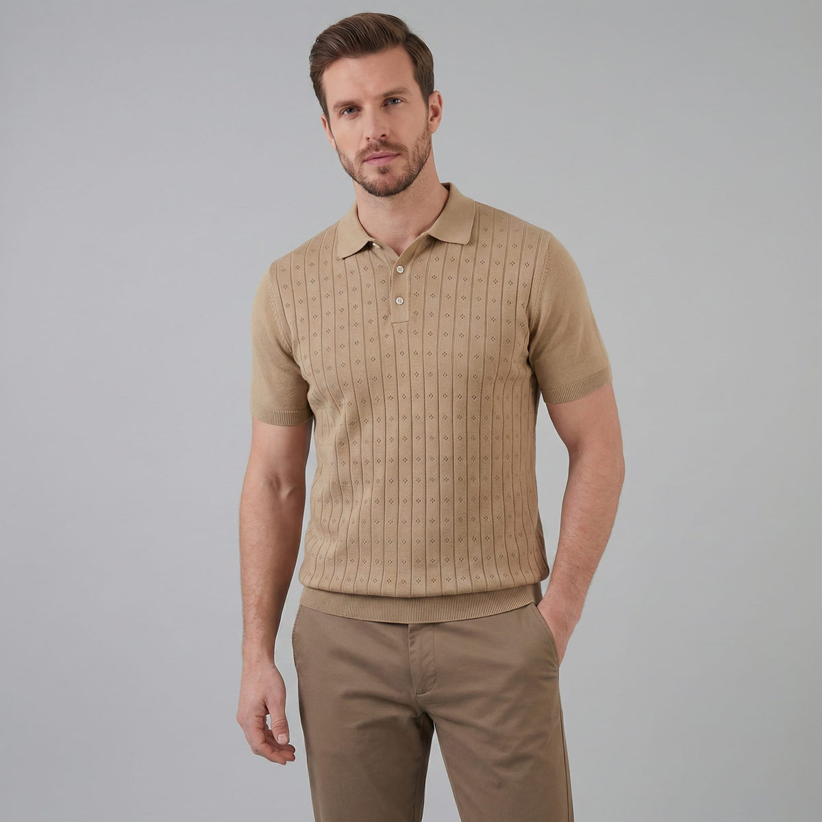 Herren Strickpoloshirt mit Ajourmuster | Gunther_6