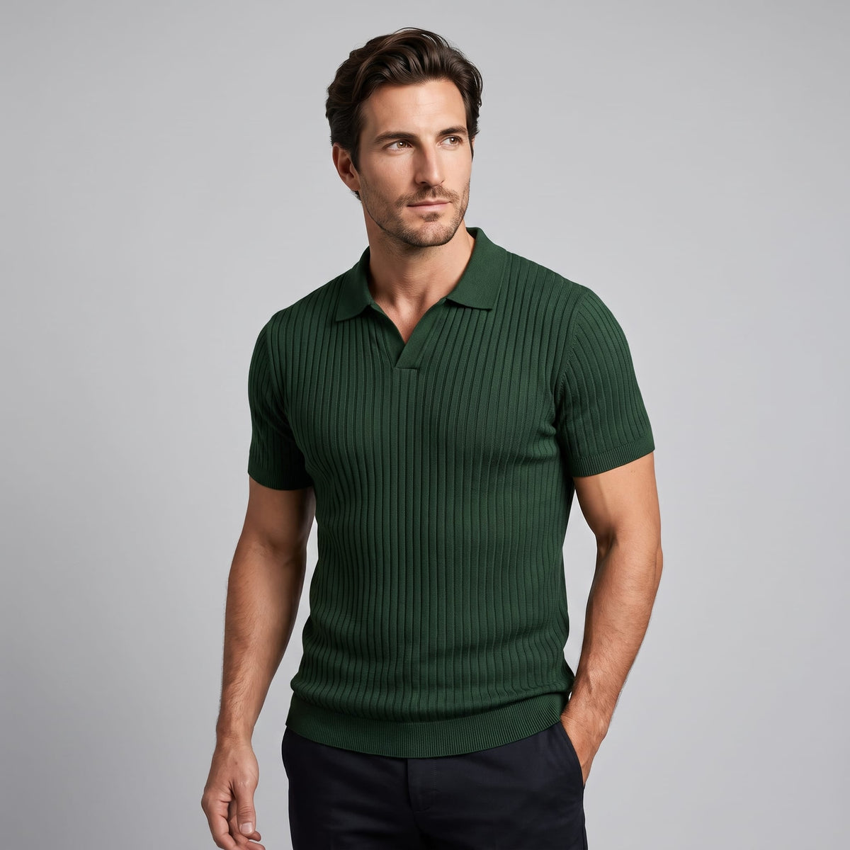 Herren Rippstrickpoloshirt Slim Fit mit V-Ausschnitt | Götz