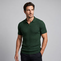 Herren Rippstrickpoloshirt Slim Fit mit V-Ausschnitt | Götz