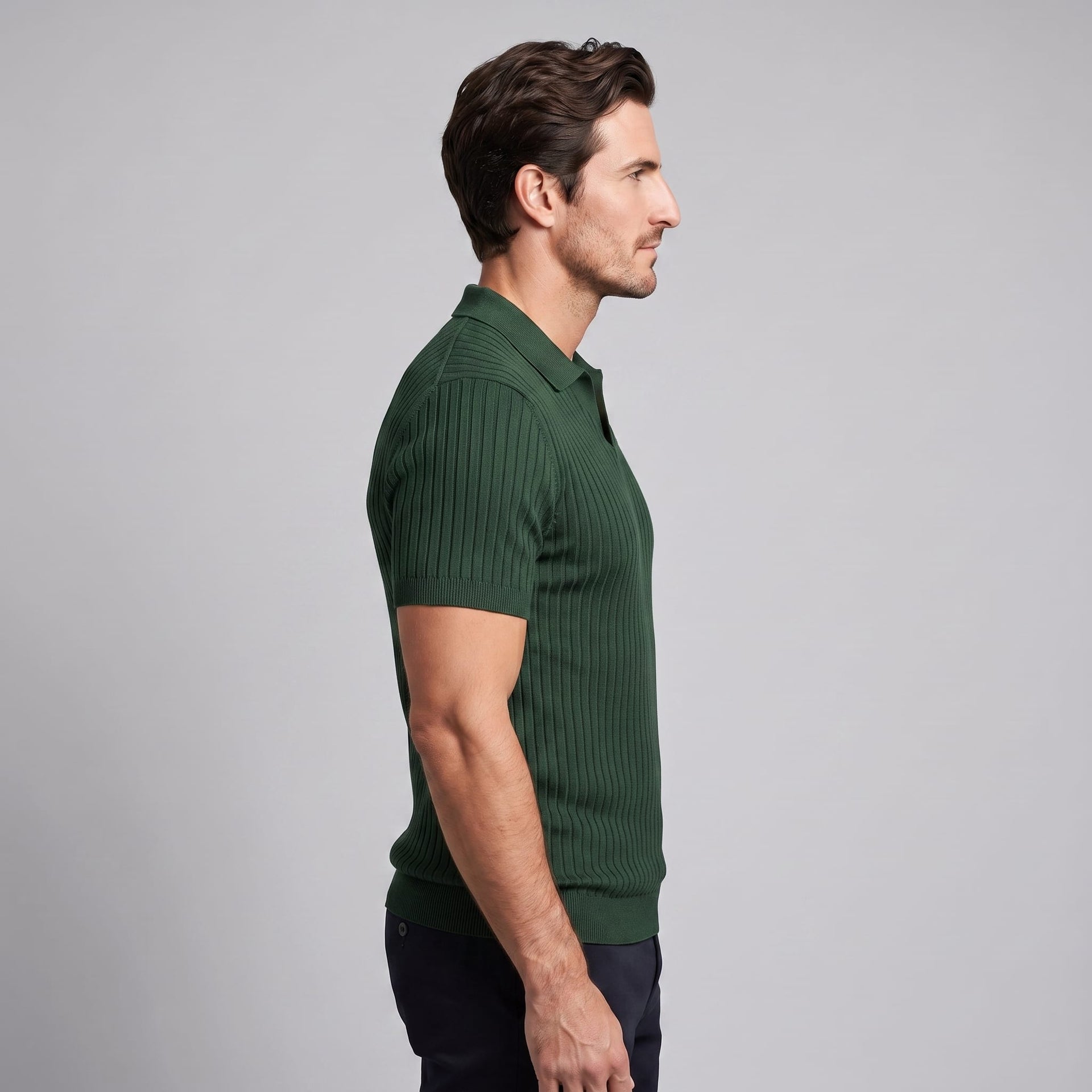 Herren Rippstrickpoloshirt Slim Fit mit V-Ausschnitt | Götz