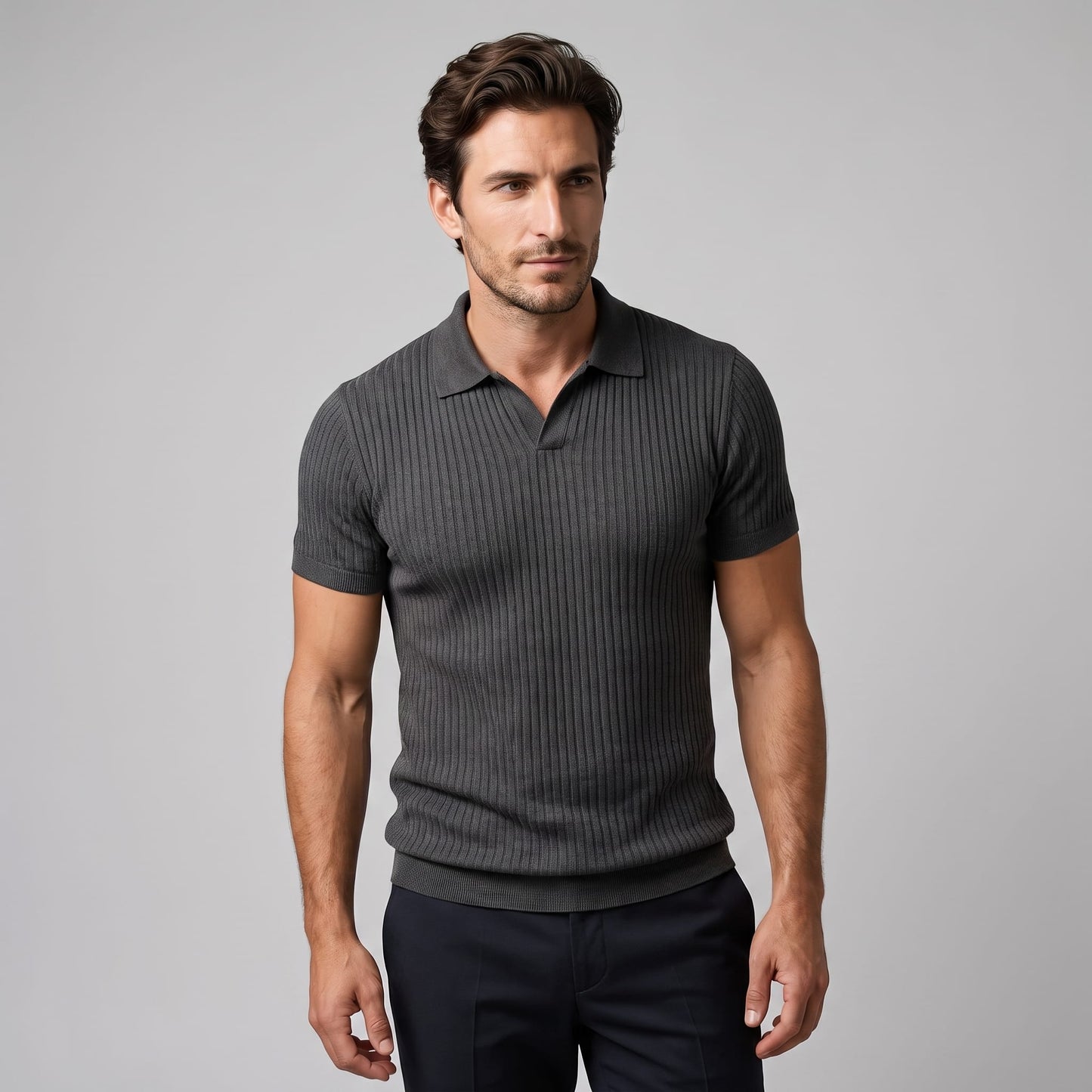 Herren Rippstrickpoloshirt Slim Fit mit V-Ausschnitt | Götz_19