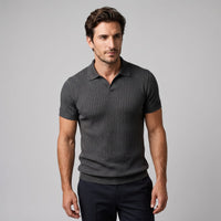 Herren Rippstrickpoloshirt Slim Fit mit V-Ausschnitt | Götz
