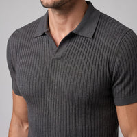Herren Rippstrickpoloshirt Slim Fit mit V-Ausschnitt | Götz