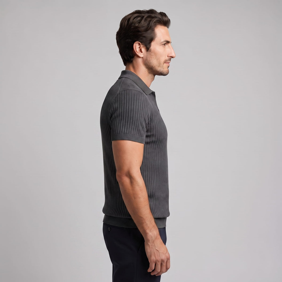 Herren Rippstrickpoloshirt Slim Fit mit V-Ausschnitt | Götz