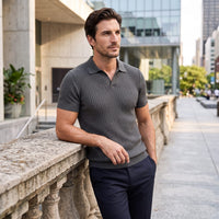 Herren Rippstrickpoloshirt Slim Fit mit V-Ausschnitt | Götz