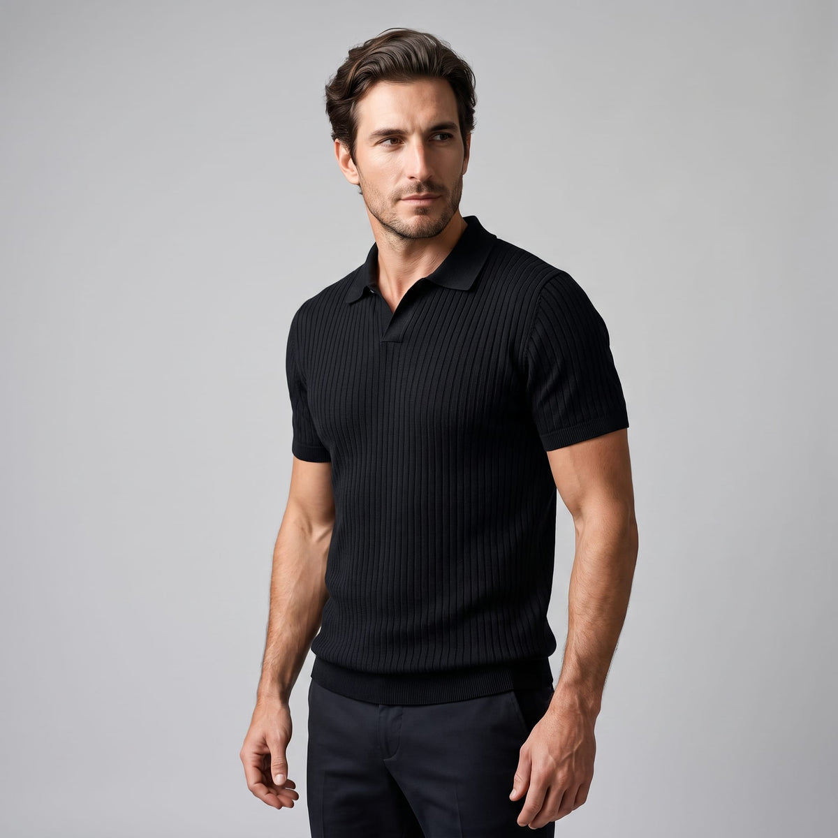 Herren Rippstrickpoloshirt Slim Fit mit V-Ausschnitt | Götz_25
