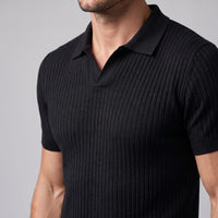 Herren Rippstrickpoloshirt Slim Fit mit V-Ausschnitt | Götz