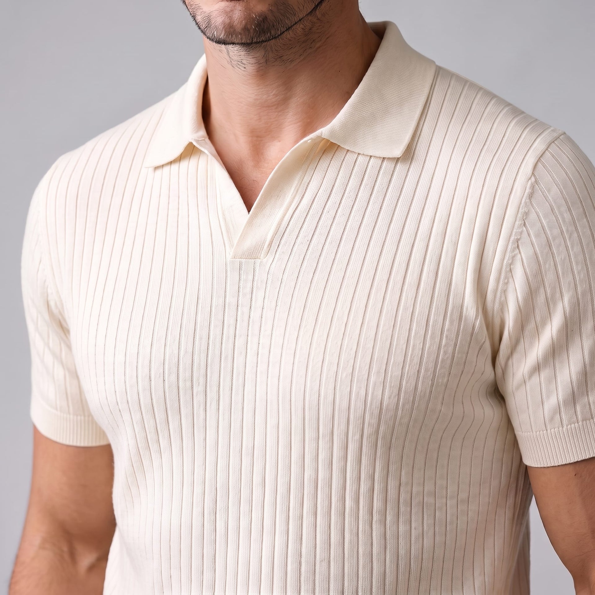 Herren Rippstrickpoloshirt Slim Fit mit V-Ausschnitt | Götz