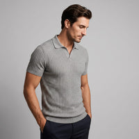 Herren Rippstrickpoloshirt Slim Fit mit V-Ausschnitt | Götz